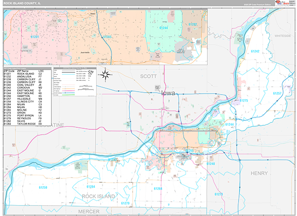 Rock Island County, IL Zip Code Map